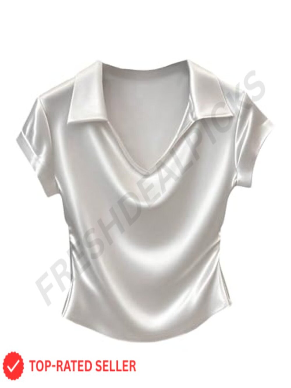 Satin Crop Top V Neck Ruched Short Sleeve Business Casual Blouse